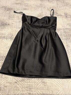 Alfred Angelo Black Satin Mini Dress with Spaghetti Straps